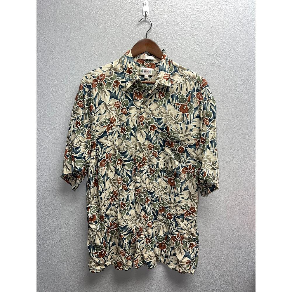 Campa Moda Button Down Shirt Mens Large Hawaiian Hawaii Floral Graphic Large